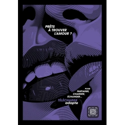 Affiche originale "ADOPTE un MEC", "Prêts à trouver l'amour, violet"
