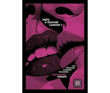 Affiche originale "ADOPTE un MEC", "Prêts à trouver l'amour, rose"