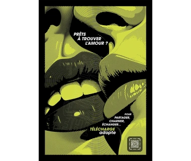 Affiche originale "ADOPTE un MEC", "Prêts à trouver l'amour, vert fluo"
