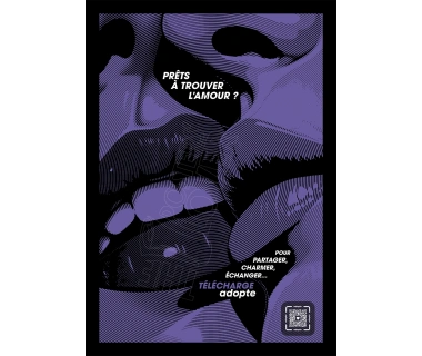 Affiche originale "ADOPTE un MEC", "Prêts à trouver l'amour, violet"