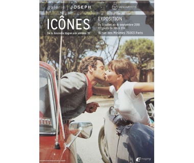Affiche originale avec Jean-Paul Belmondo et Anna Karina pour l'exposition ICÔNES de la Galerie Joseph (Pierrot le Fou)
