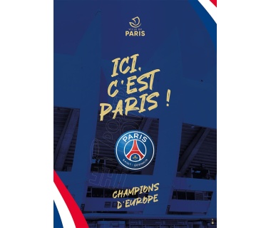 Projet d'affiche originale "ICI C'EST PARIS", célébration du PSG 2025, "Visuel Parc des Princes"