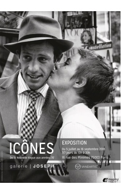 Affiche originale avec Jean-Paul Belmondo et Jean Seberg pour l'exposition ICÔNES de la Galerie Joseph (A bout de souffle)