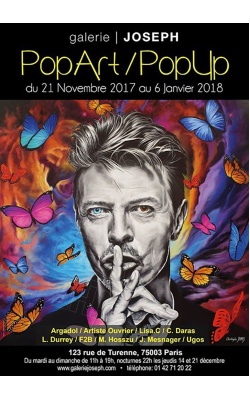Affiche originale de l’exposition Pop Art/Pop Up (Portrait de David Bowie) pour la galerie Joseph